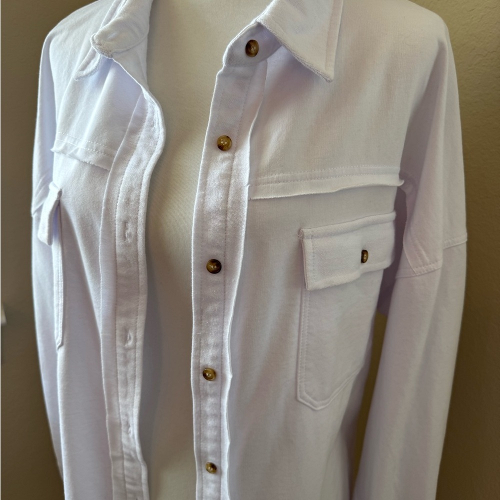 White Button-Front Shirt Jacket